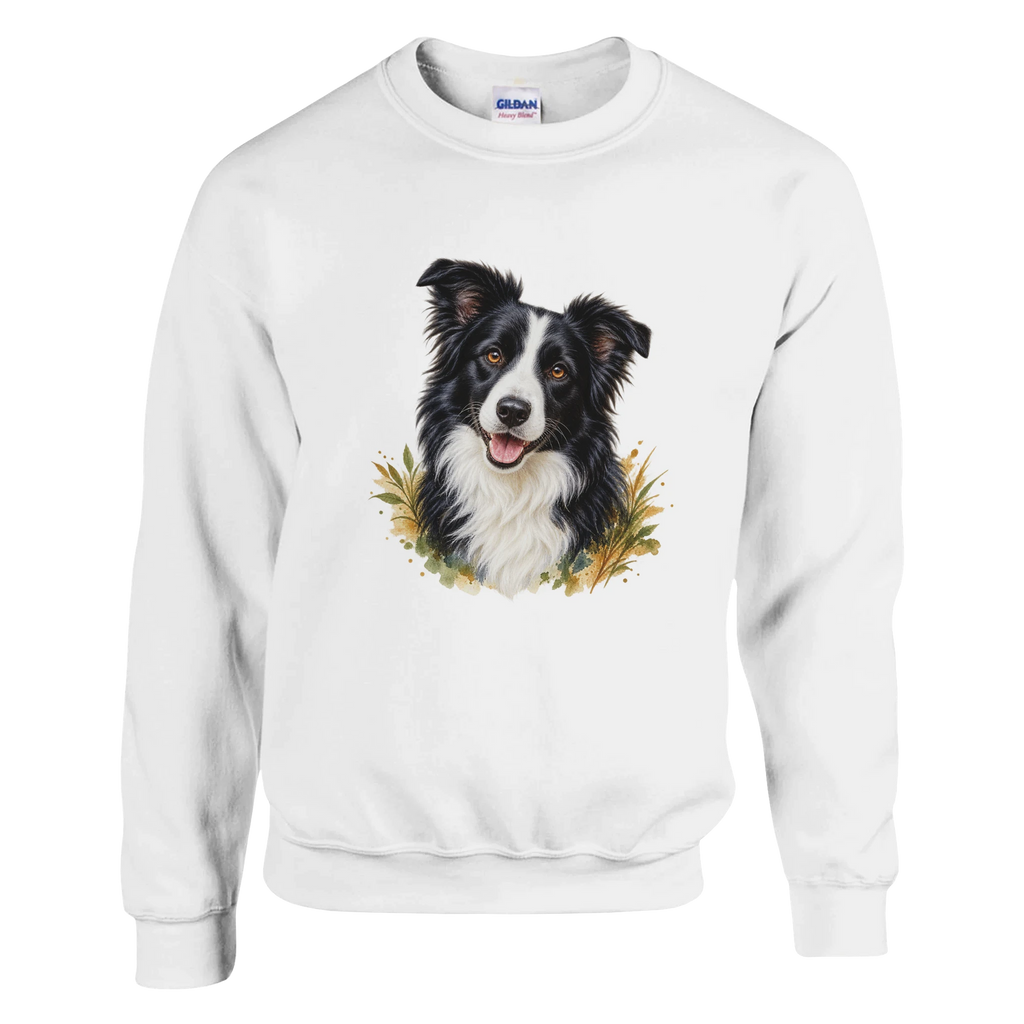 Weißes Unisex-Sweatshirt mit großem KI-Tierportrait als Beispiel – Vorderansicht