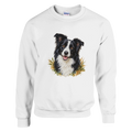 Weißes Unisex-Sweatshirt mit großem KI-Tierportrait als Beispiel – Vorderansicht