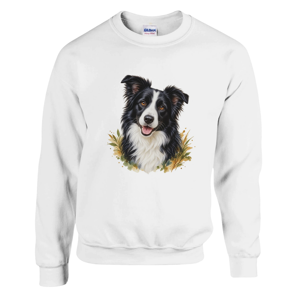 Weißes Unisex-Sweatshirt mit großem KI-Tierportrait als Beispiel – Vorderansicht