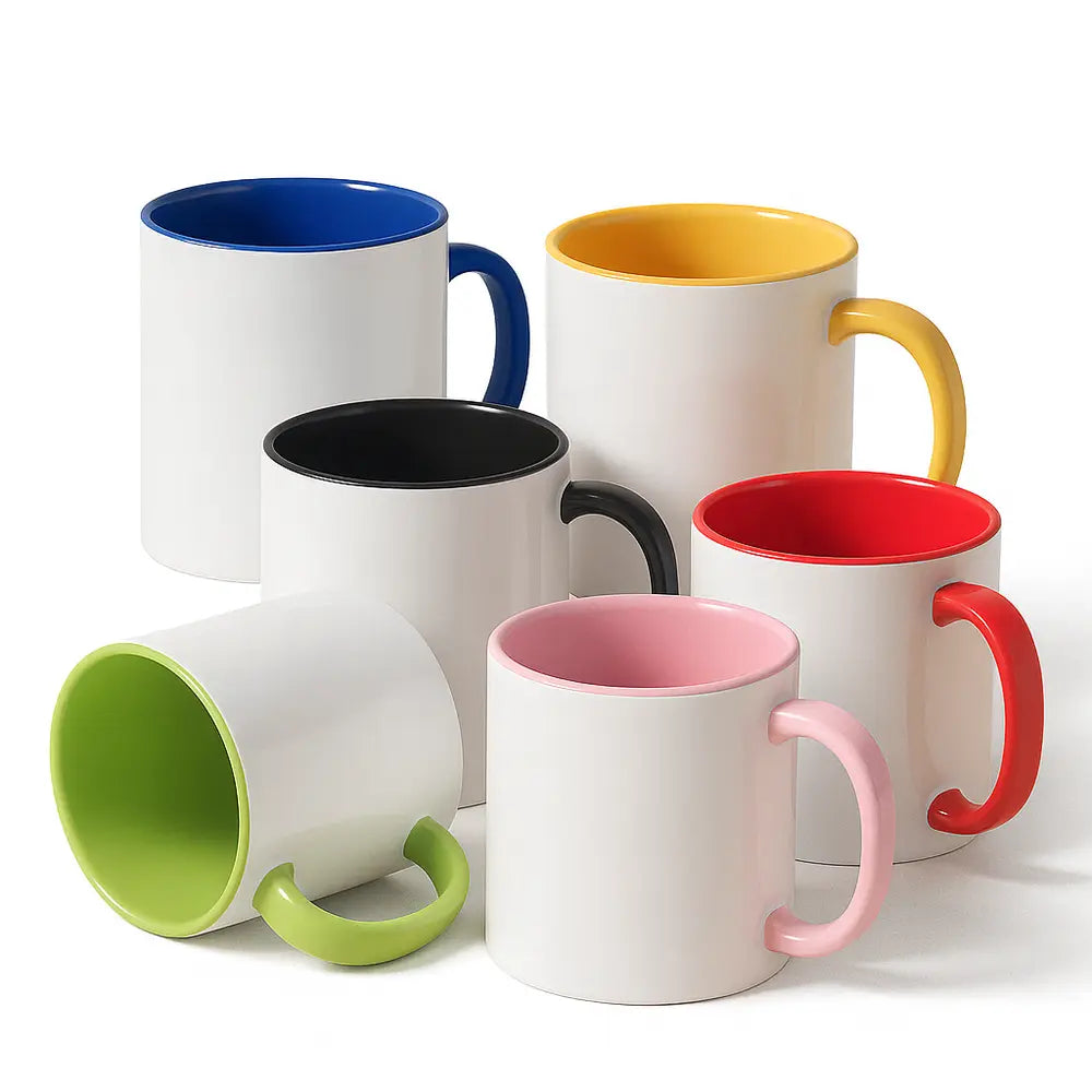 Weisse Keramiktasse 11oz mit farbiger Innenseite in allen sechs Farben