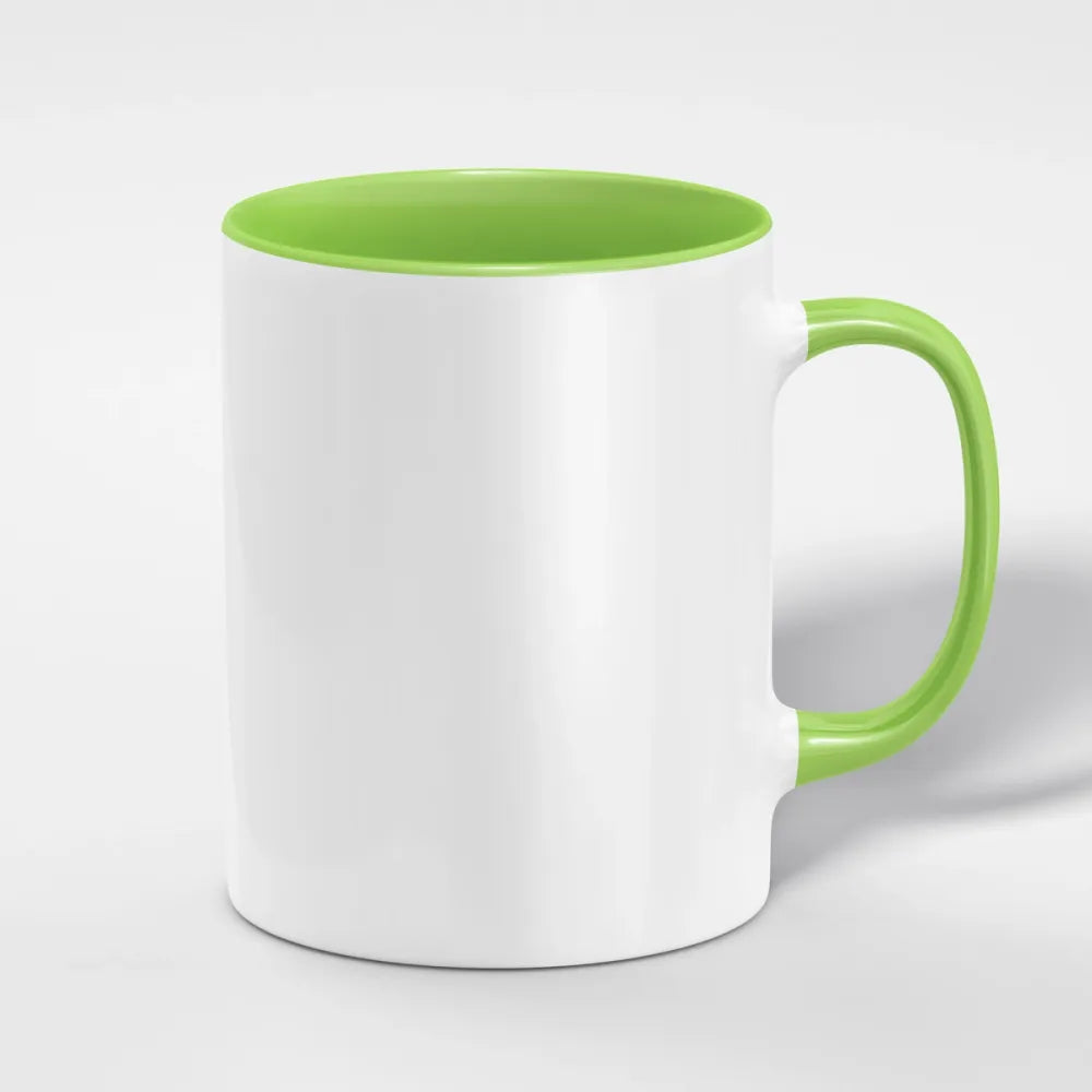 Weisse Keramiktasse 11oz mit gruener Innenseite