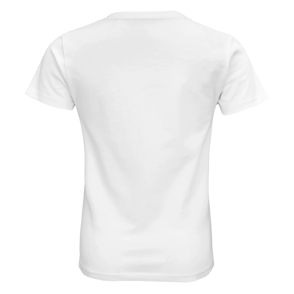 Unbedruckte Rückseite des weißen Bio-Kinder-T-Shirts