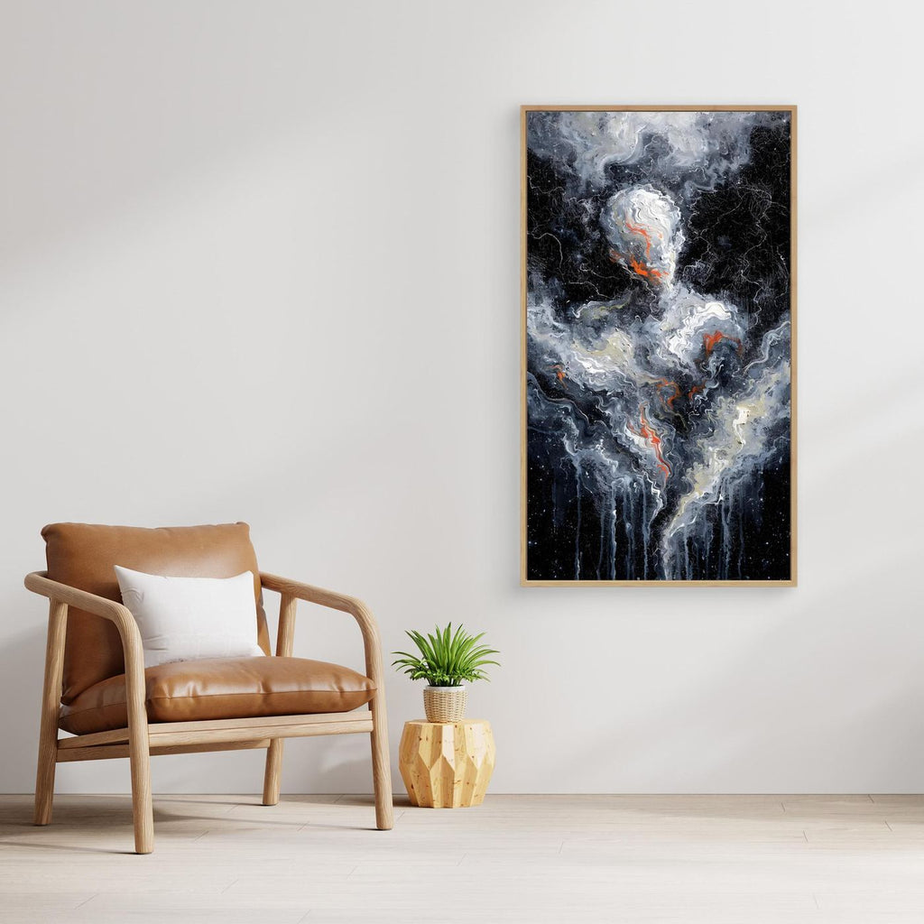 Lichtgestalt – eine helle abstrakte Gestalt in einem kosmischen Nebel als XXL Leinwandbild