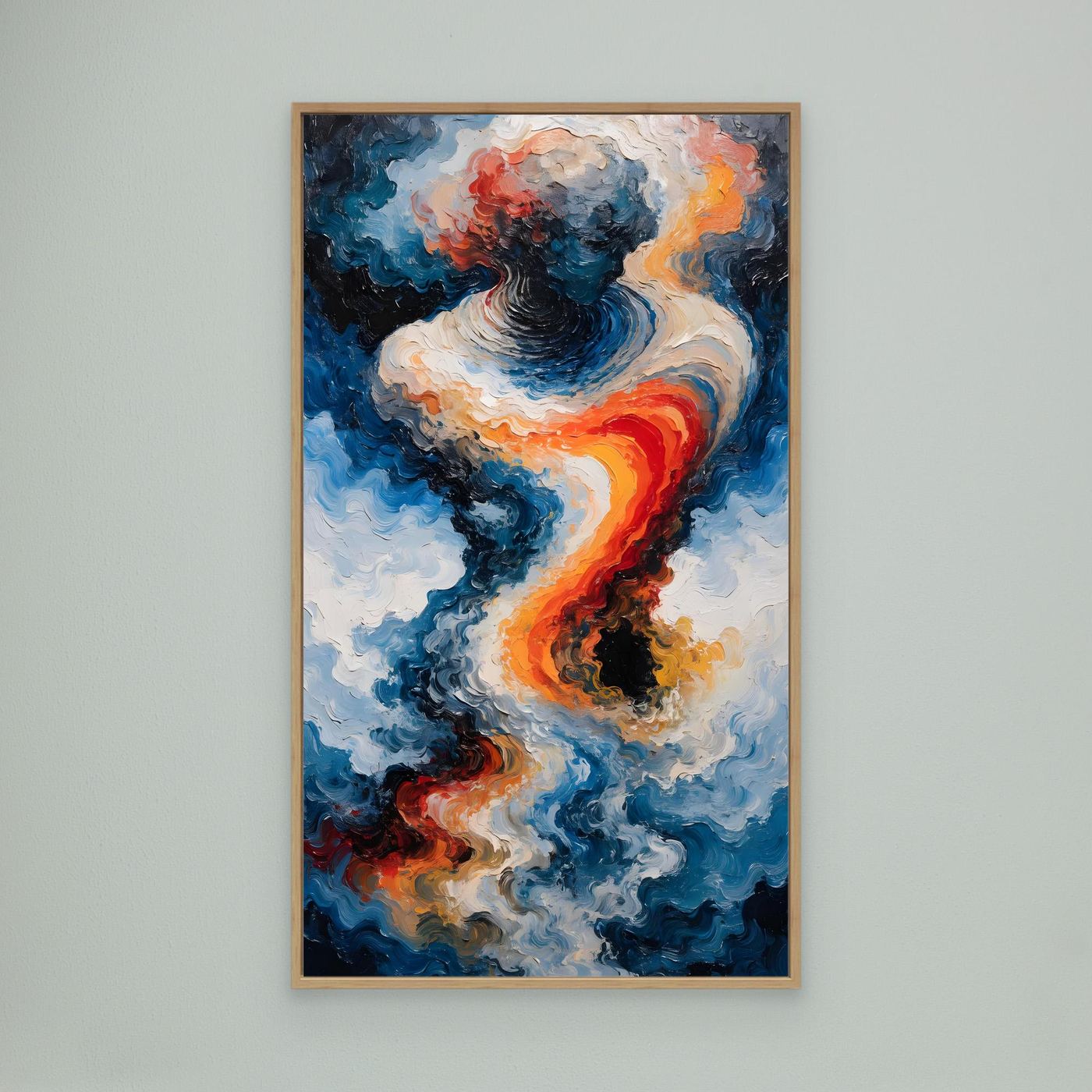 Zwischen Feuer und Meer – zwei wirbelnde Energieformen in dynamischer Balance als XXL Leinwandbild | WILD No. 05