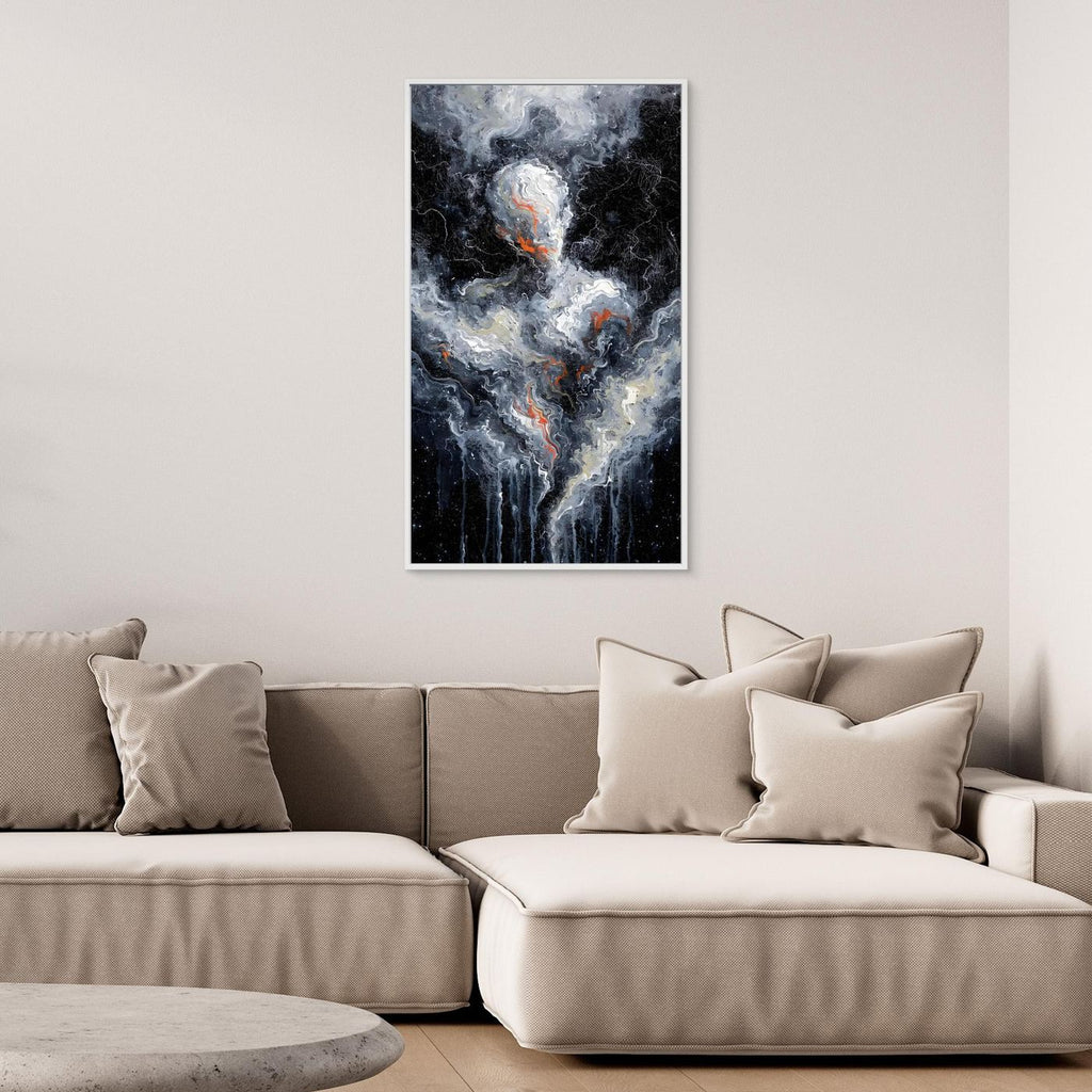 Lichtgestalt – eine helle abstrakte Gestalt in einem kosmischen Nebel als XXL Leinwandbild