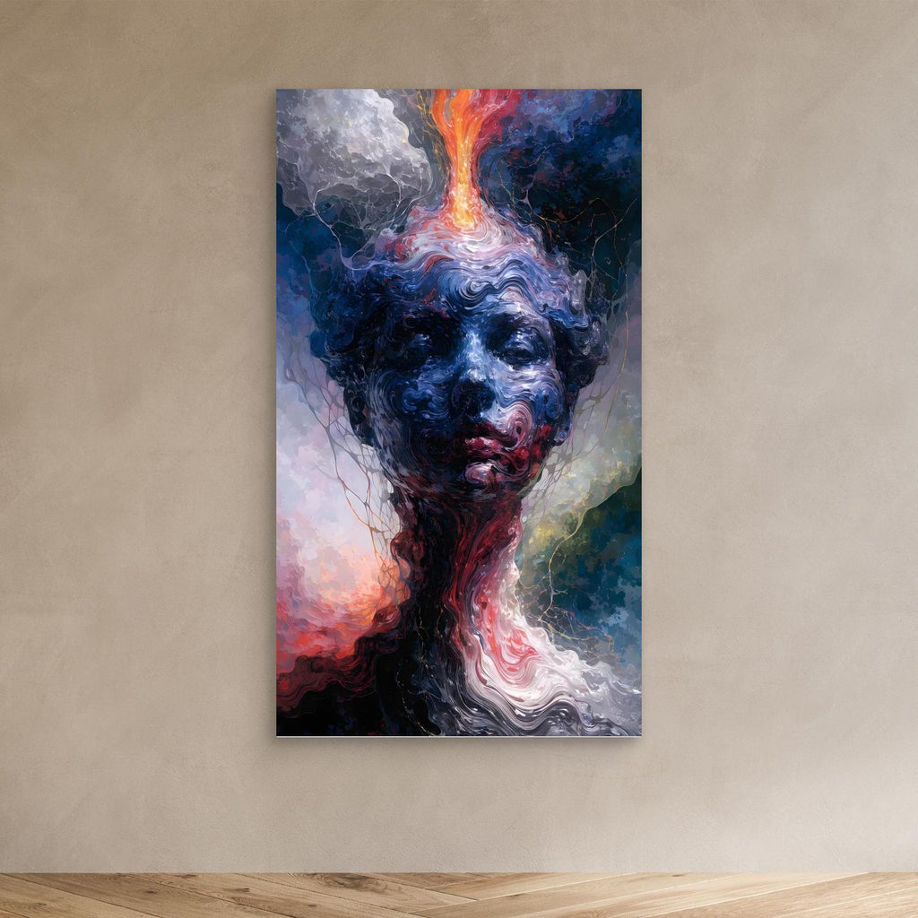 Das Feuer in mir – Surreales XXL Porträt in Blau, Rot und Orange | BOLD No. 06