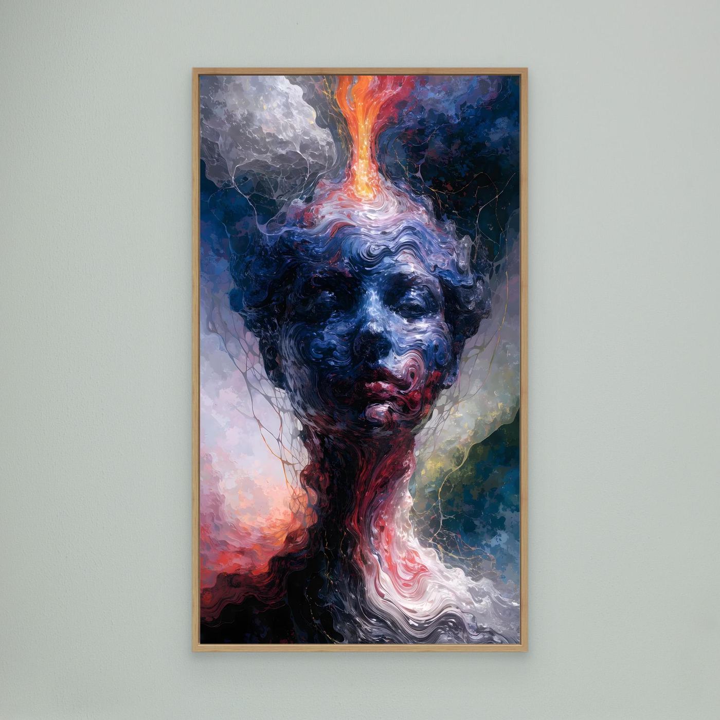 Das Feuer in mir – Surreales XXL Porträt in Blau, Rot und Orange | BOLD No. 06