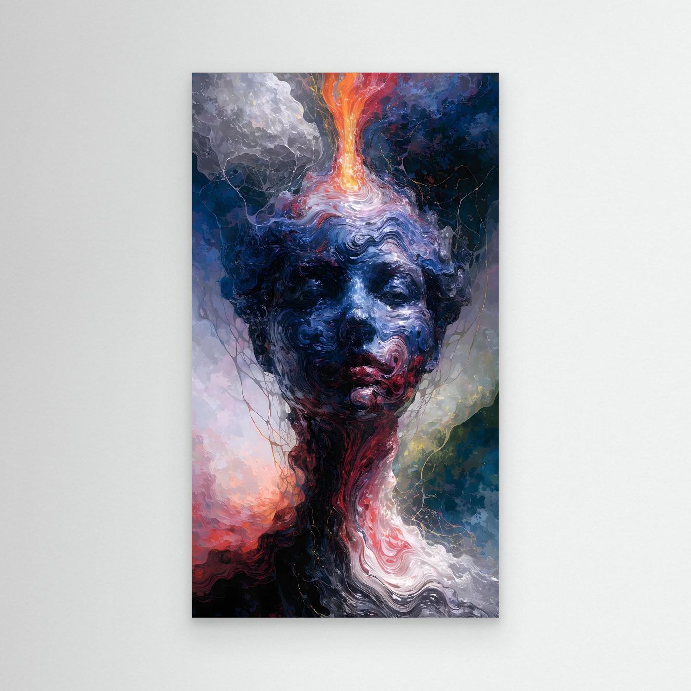 Das Feuer in mir – Surreales XXL Porträt in Blau, Rot und Orange | BOLD No. 06