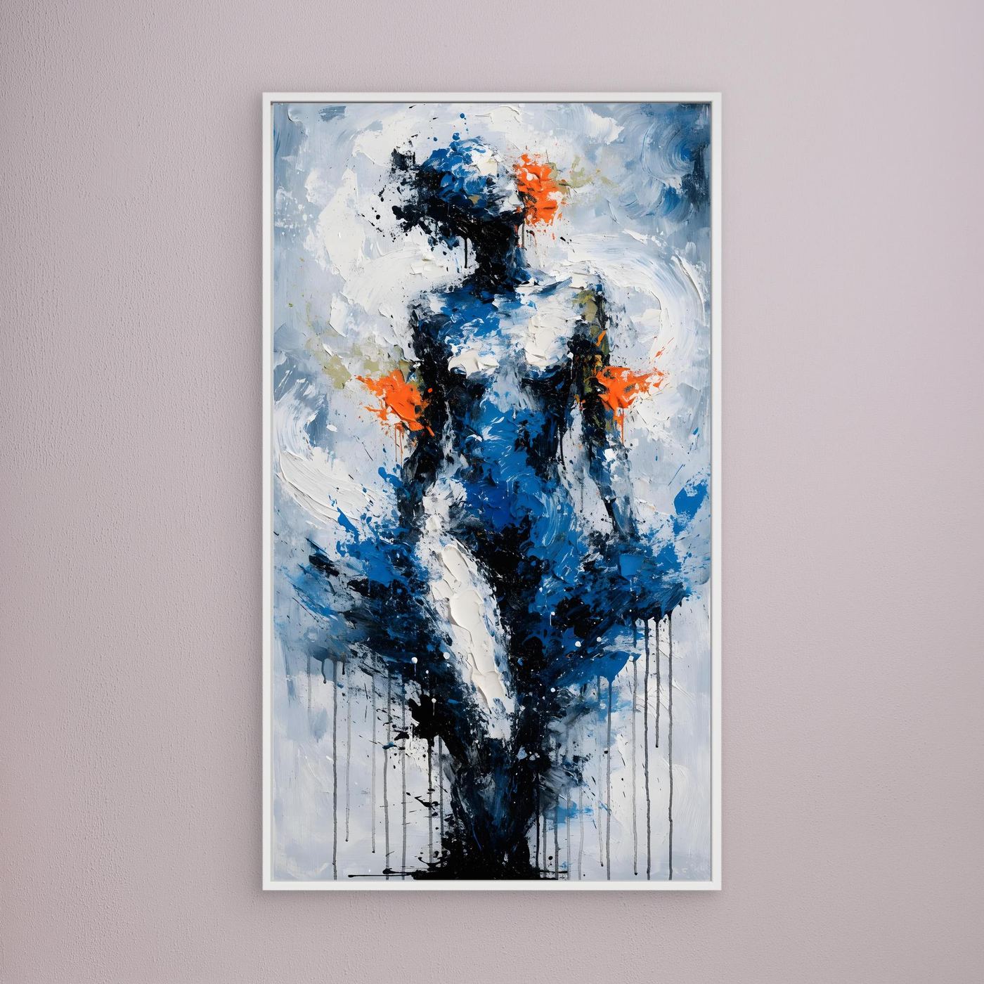 Aufrecht im Blau – eine aufrechte abstrakte Figur aus dynamischen Pinselspuren als XXL Leinwandbild | FOCUS No. 05