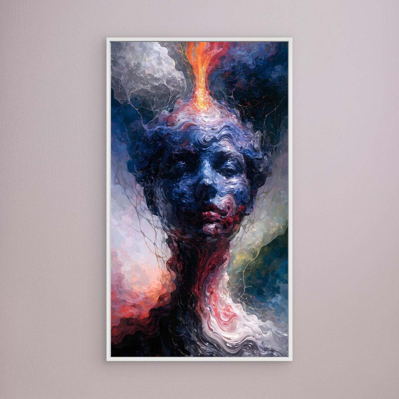 Das Feuer in mir – Surreales XXL Porträt in Blau, Rot und Orange | BOLD No. 06