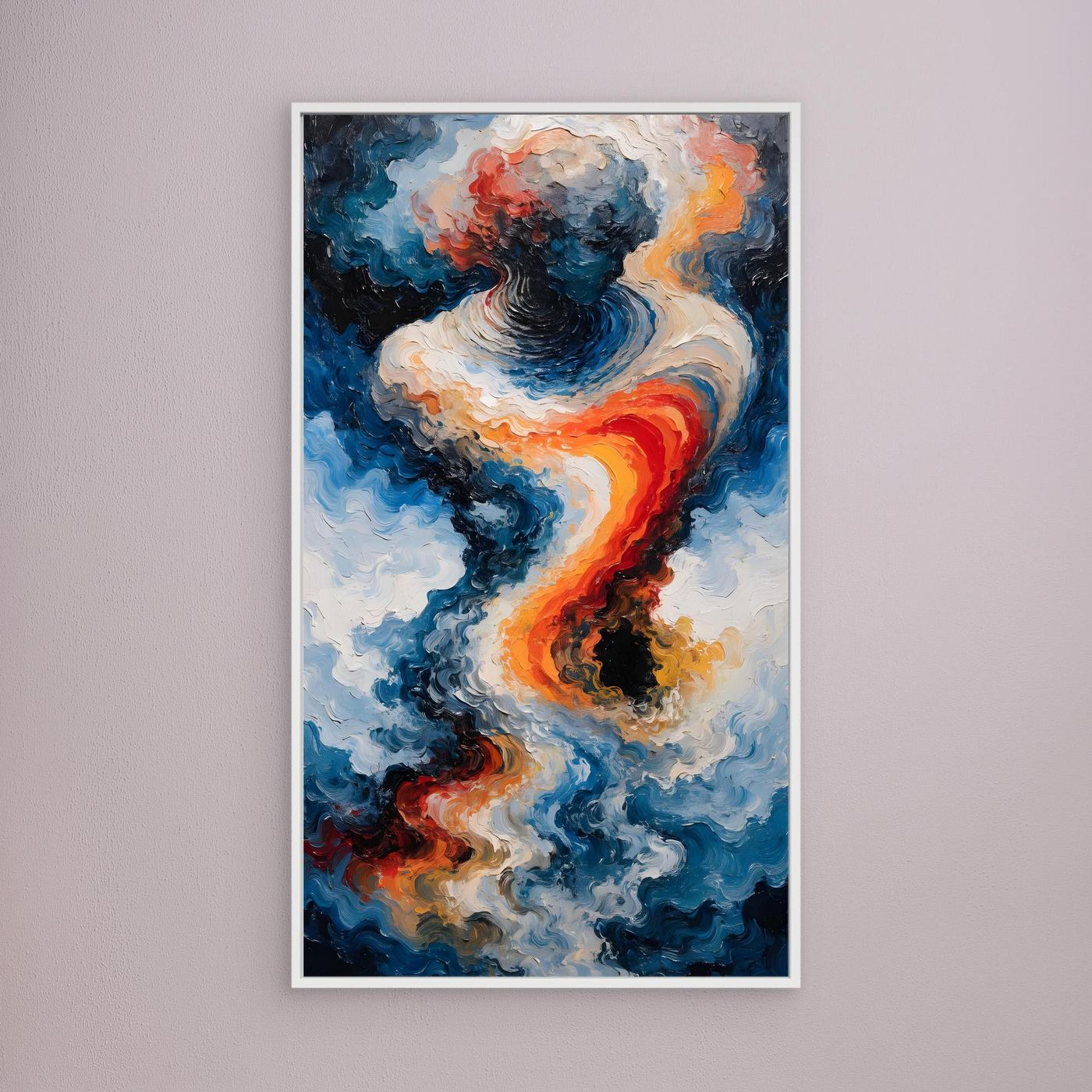 Zwischen Feuer und Meer – zwei wirbelnde Energieformen in dynamischer Balance als XXL Leinwandbild | WILD No. 05