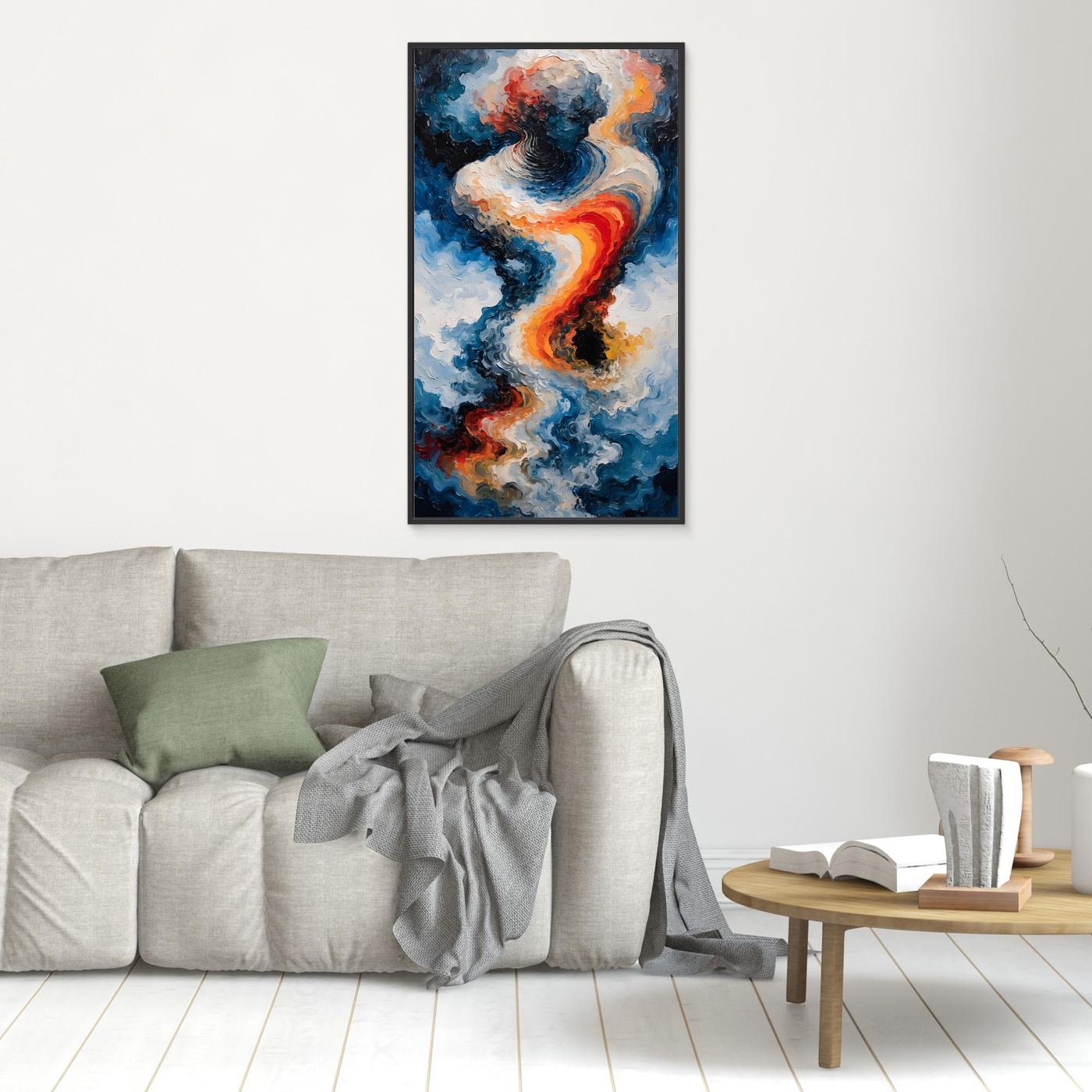 Zwischen Feuer und Meer – zwei wirbelnde Energieformen in dynamischer Balance als XXL Leinwandbild | WILD No. 05