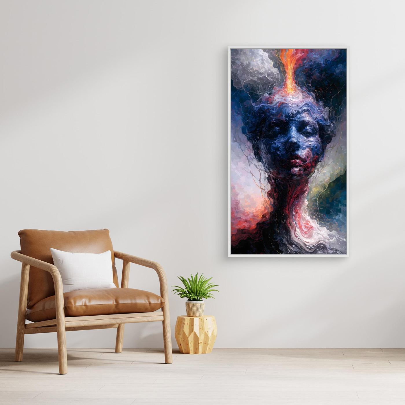 Das Feuer in mir – Surreales XXL Porträt in Blau, Rot und Orange | BOLD No. 06