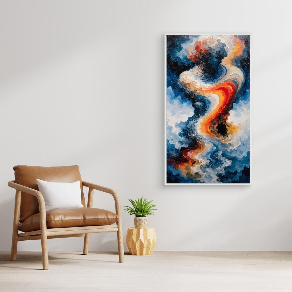 Zwischen Feuer und Meer – zwei wirbelnde Energieformen in dynamischer Balance als XXL Leinwandbild | WILD No. 05