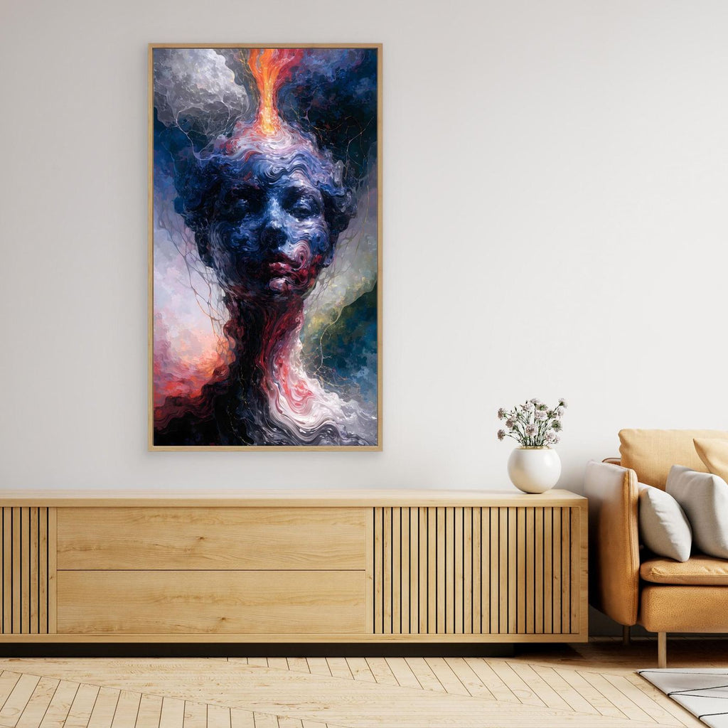 Das Feuer in mir – Surreales XXL Porträt in Blau, Rot und Orange | BOLD No. 06